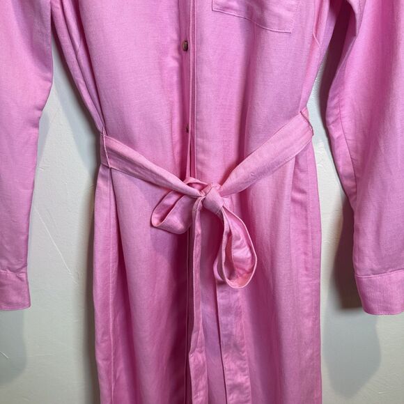 Loft Dress Pink Long Sleeve Belted Shirt Dress Linen Blend Women's Size 0 Petite - Picture 5 of 16